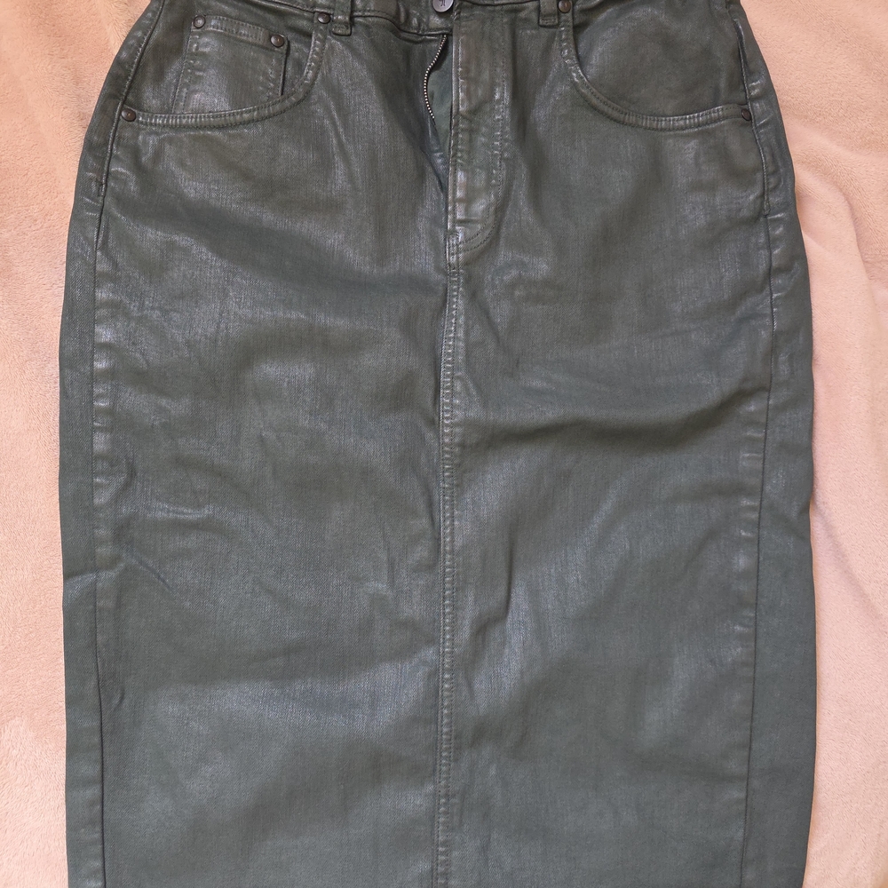 Anthropologie Dark Green Waxed Skirt
